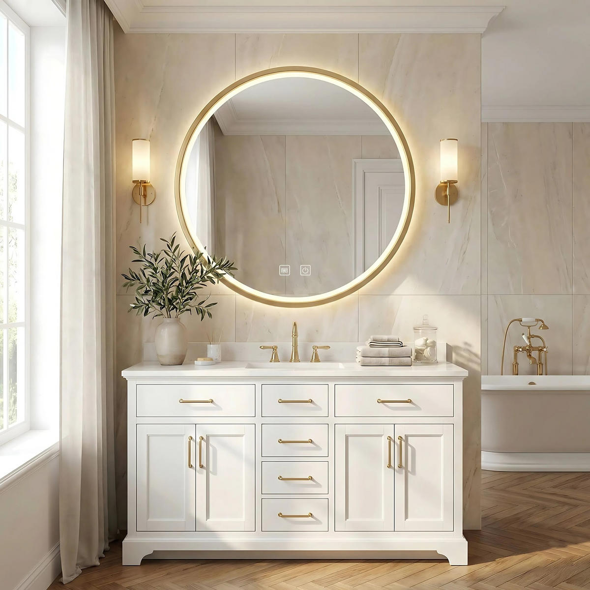 SPIEGEL Rea Led 50cm Mmj Brush Gold - Roségold, Glas (50/50/2cm) - REA