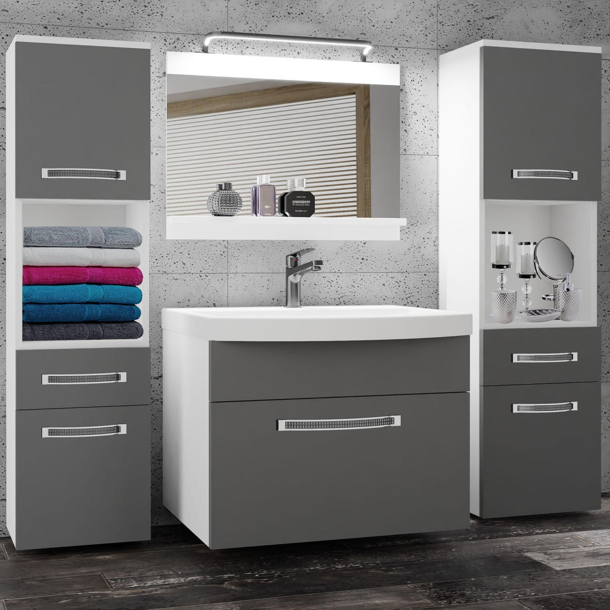 BADMÖBEL Badezimmer Grau Matt - Grau, Holz (140/113/40cm) - B BELINI GROUP