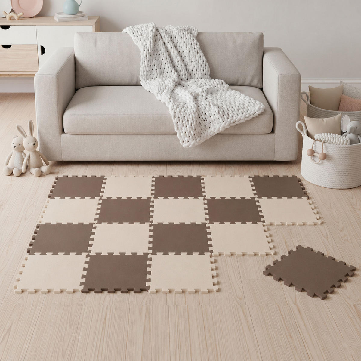 SPIELMATTE ab Null - 180/90/1 cm Puzzlematte Beige - Beige/Braun, Kunststoff (30/30cm) - Littletom