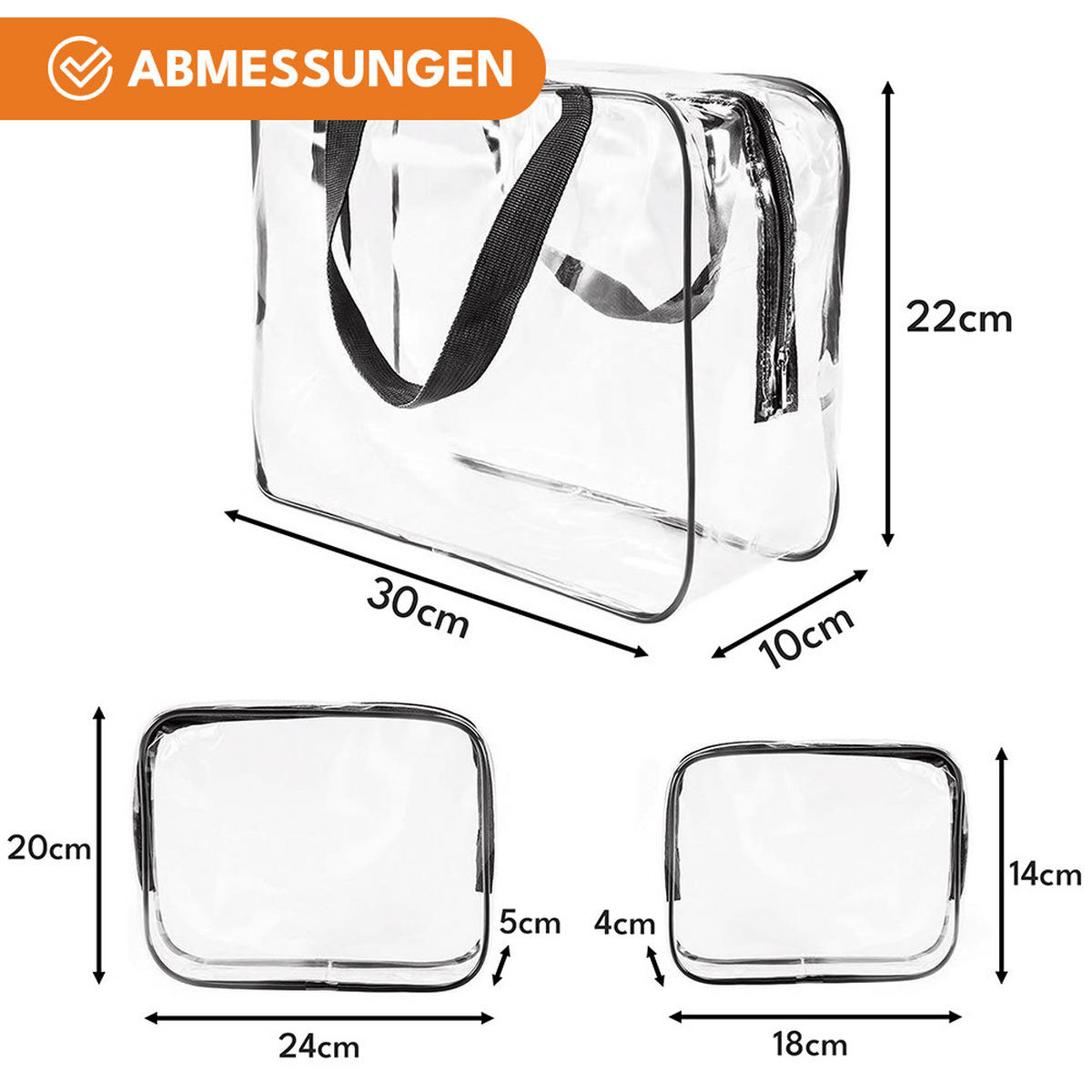 KULTURTASCHE Transparente Set 3-teilig - Transparent, Kunststoff (14/18/4cm) - KRUMAD