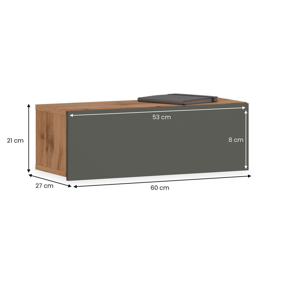 HÄNGENDER NACHTTISCH NANI - Eiche Wotan/Grau, Holzwerkstoff (60/21/27cm) - IDIMEX