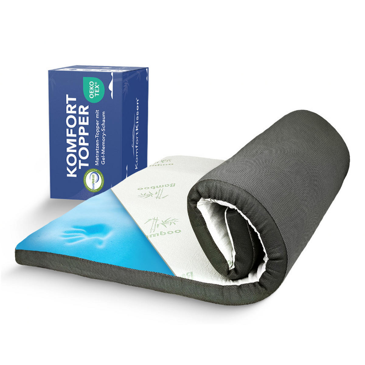 GEL-SCHAUMSTOFF-MATRATZENAUFLAGE - Grau, Textil (90/200cm) - KomfortKissen