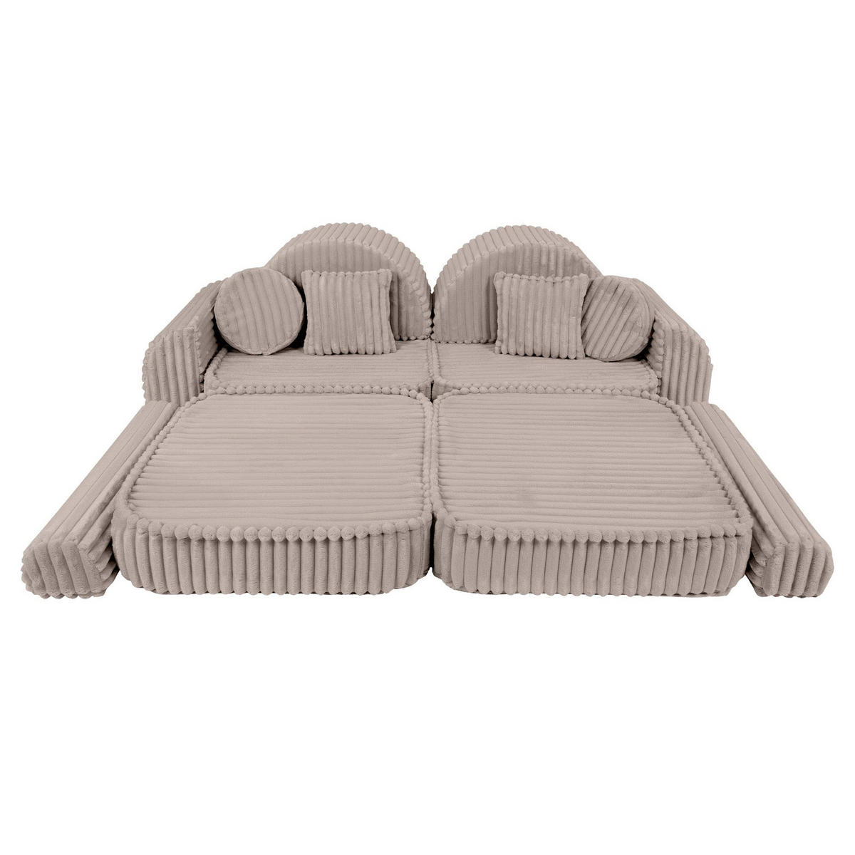 KINDERSOFA Pocket Max modular 12-tlg. aus Plüschcord in Kieselbeige - Trüffeleichefarben, Textil (120/25/60cm) - MeowBaby