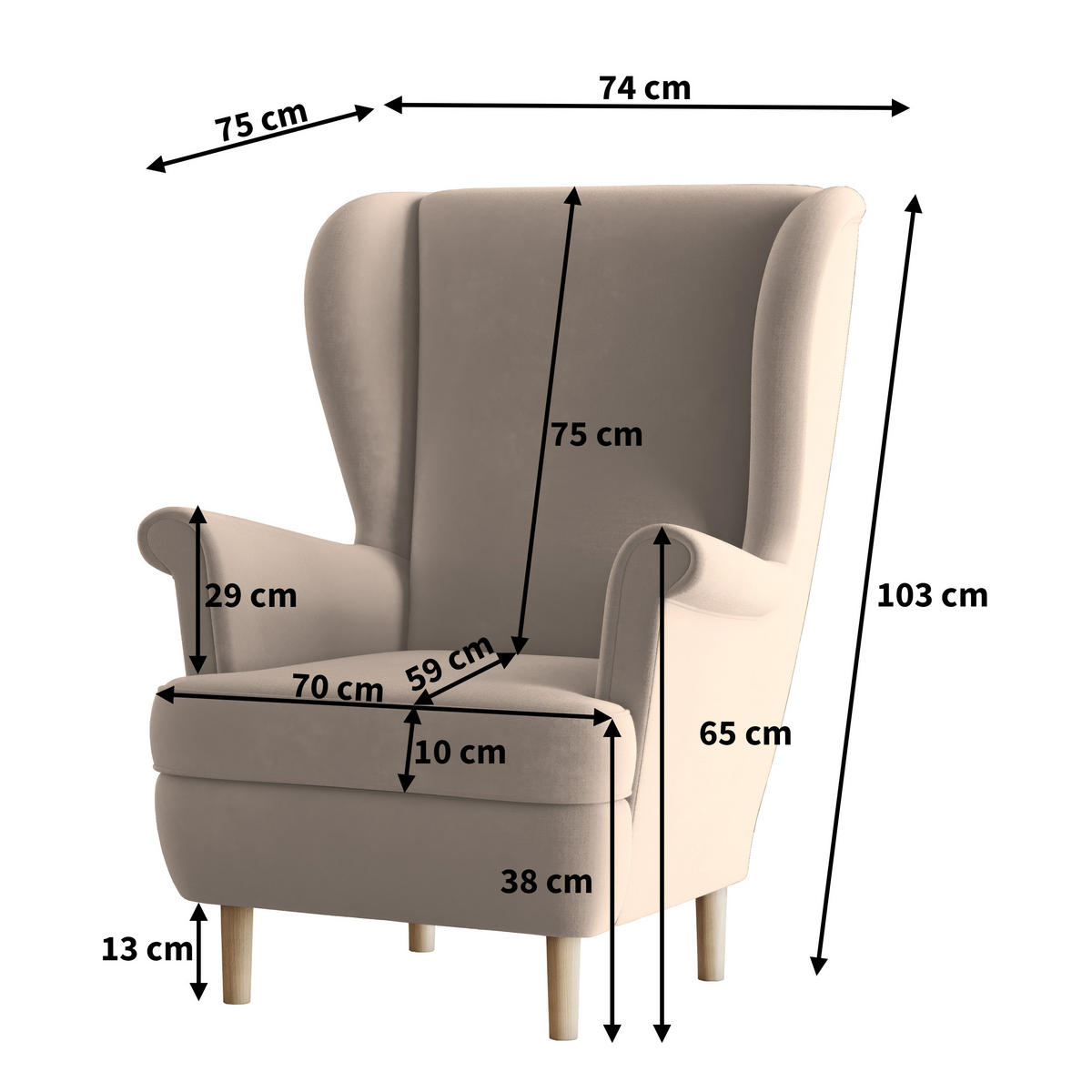SESSEL LENTIO Ohrensessel Polstersessel, Rosa - Rosa, Holz/Holzwerkstoff (75/103/75cm) - MASSENO
