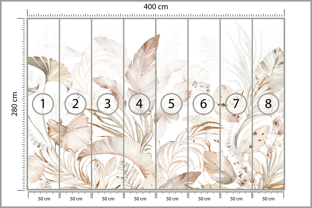 FOTOTAPETE für Esszimmer Beige Palmenblätter Tropisch Boho 400x280 - Beige/Orange, Papier (400/280cm) - Muralo