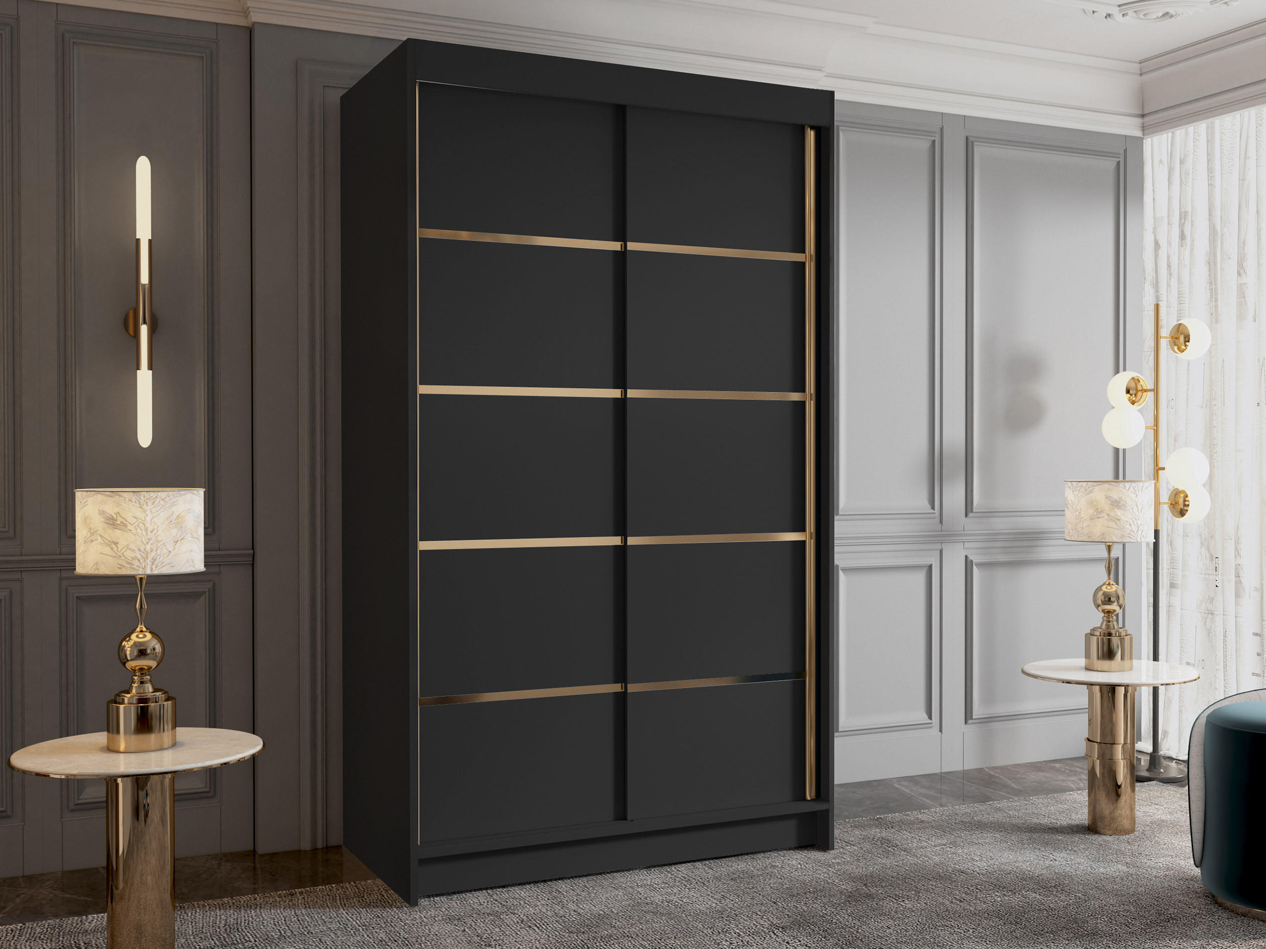 SCHIEBETÜRENSCHRANK Vigo IV - Goldfarben/Schwarz, Holzwerkstoff/Metall (100/200/58cm) - MIRJAN24