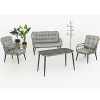 GARTENGARNITUR Rattan Gartenlounge PISA - Grau, Metall - Gowoll