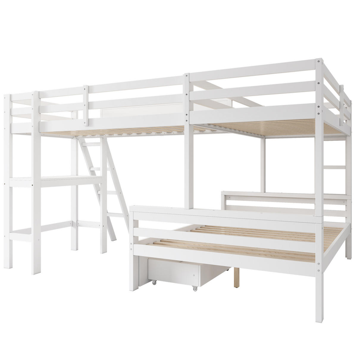 ETAGENBETT Kinder Weiß - Naturfarben, Holz (140/200cm) - ComfortXL
