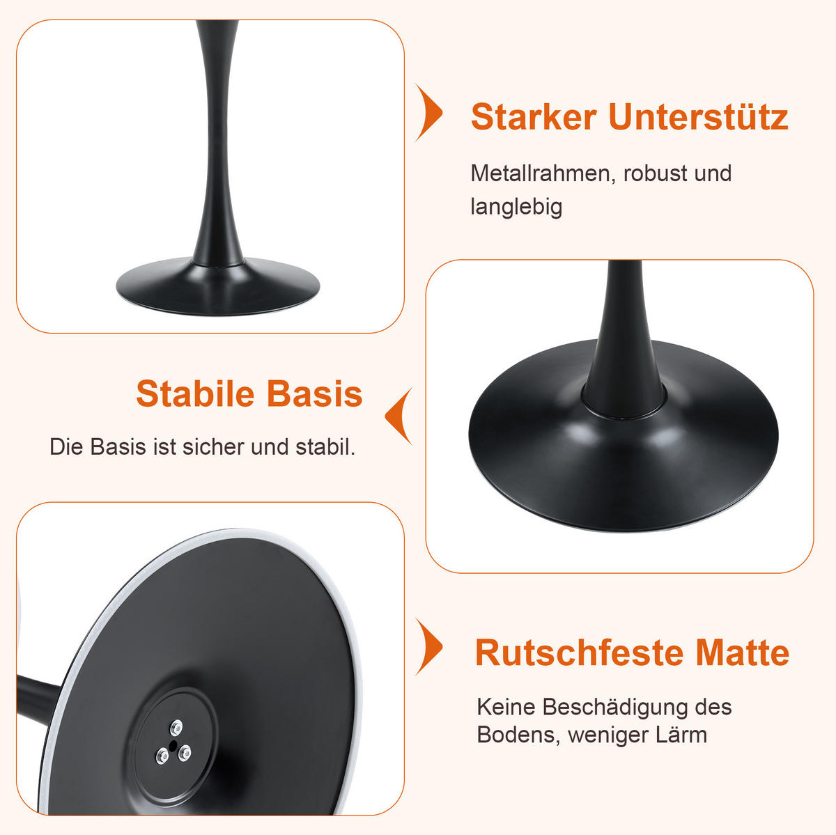BEISTELLTISCH aus MDF 60x60x72 cm und Metall in Walnussfarben und Schwarz mit Thermoform-Oberfläche - Schwarz, Holzwerkstoff (60/60/72cm) - IVMEU