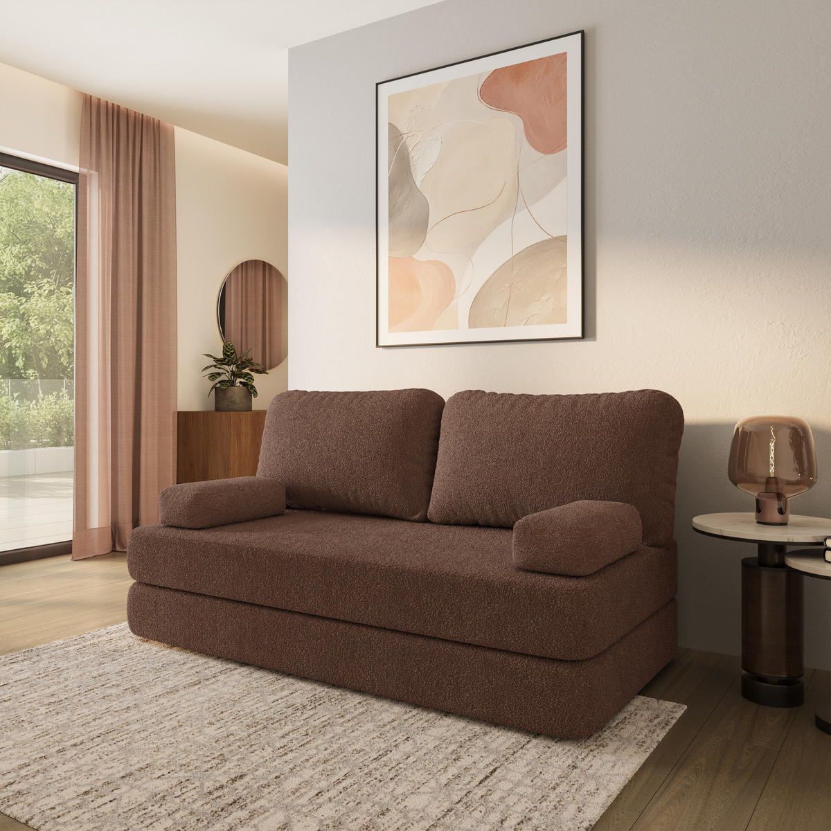 POHOVKA z pěny NIKSI s funkcí spaní Buklé látka Hnědá - hnědá, textil (170/86/80cm) - MASSENO
