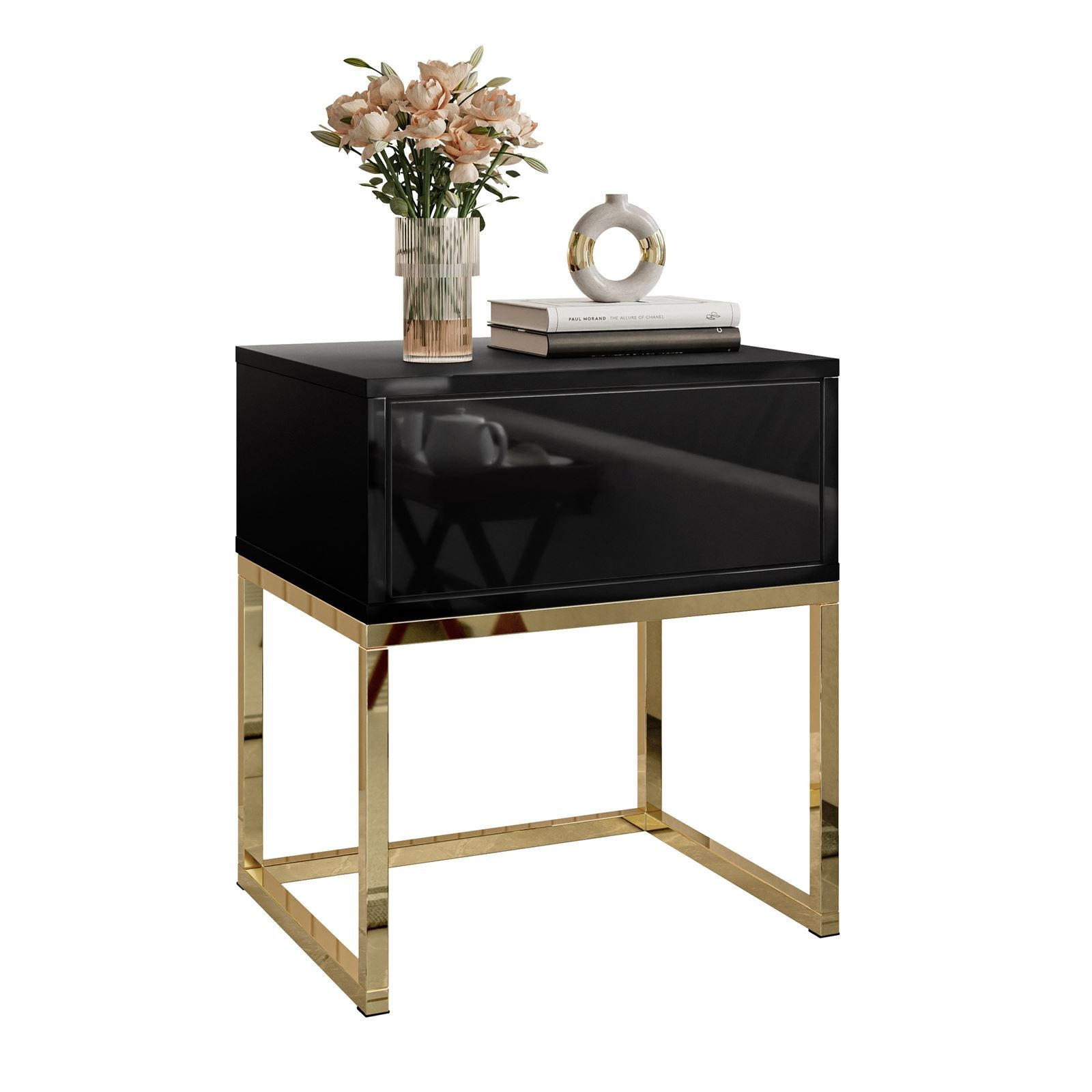 Lookway Nachttisch Schwarz Hochglanz 45x52x36.6 cm
