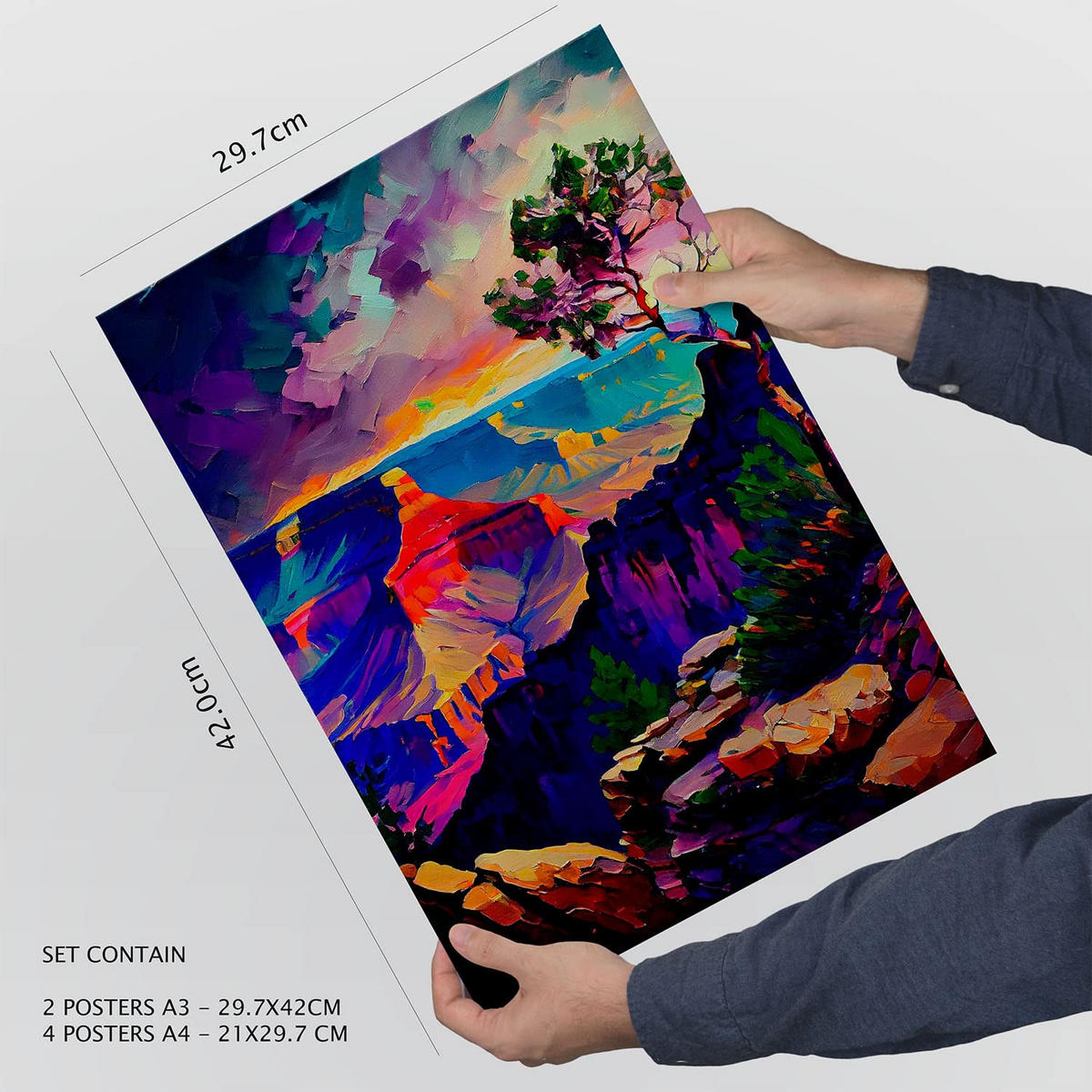 POSTER Set Mit 6 Blau Im Ölgemälde Stil A3 & A4 Rahmenlos - Klar, Papier (29/3cm) - Nacnic