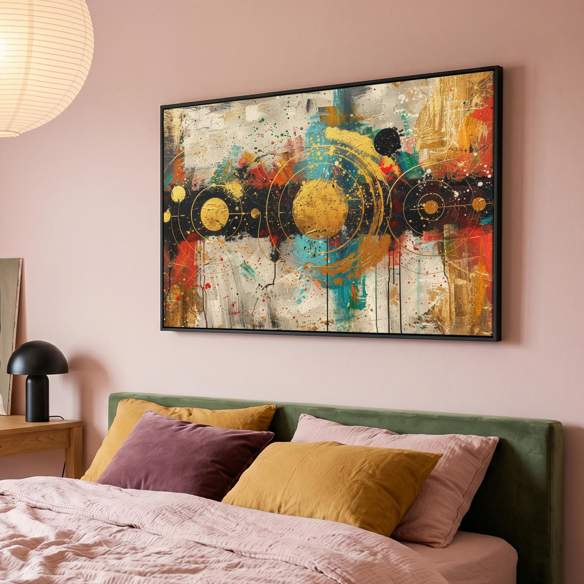 LEINWAND Bilder mit Rahmen - Abstrakt - Kunst - Gold - Modern - 150x100 - Multicolor, Textil (150/100cm) - MuchoWow