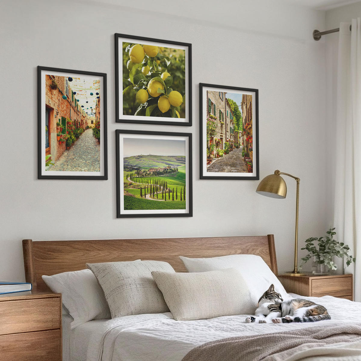 WANDBILDER 4er-Set - 50x50 cm & 40x60 cm Schwarzer Rahmen - Bezaubernde Straßen voller Zitronenblüten - Schwarz, Kunststoff (50/50cm) - ArtPrintCave