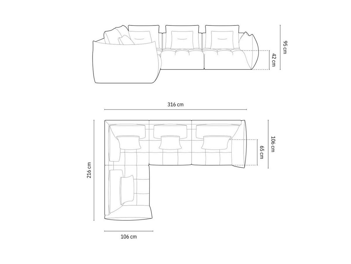 ECKSOFA modular links Bloom aus strukturiertem Stoff rot 3 Sitzplätze - Rot, Textil (216/316cm) - Micadoni