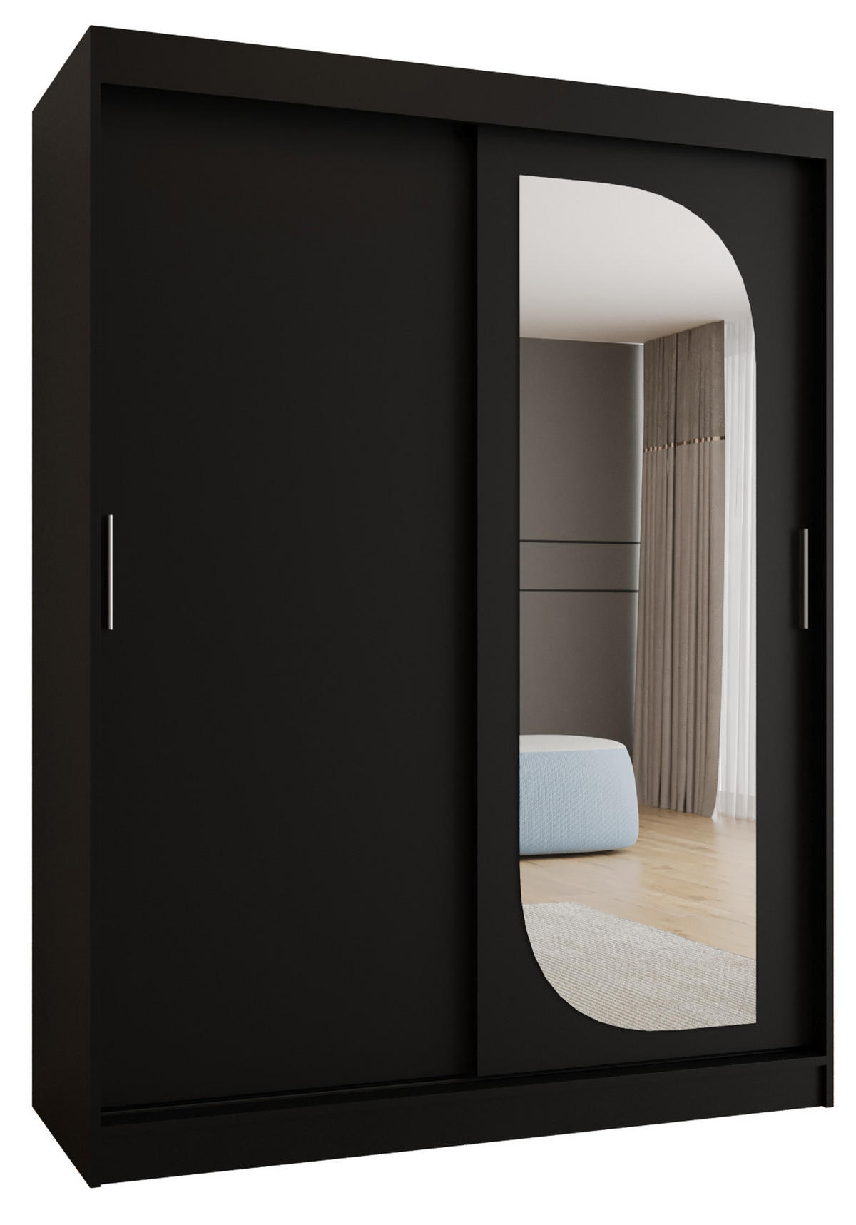 SCHWEBETÜRENSCHRANK 200/150/62 2-türig - Silberfarben/Schwarz, Holz (150/200/62cm) - MÖBEL KRYSPOL