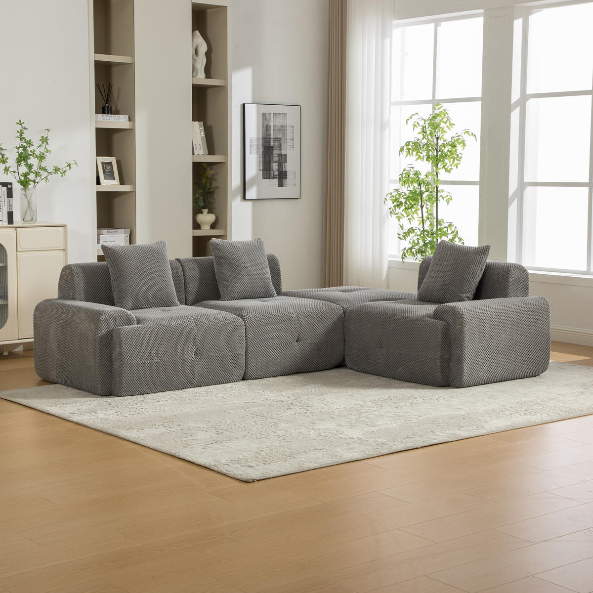 ECKSOFA Chenille Grau mit Kissen - Grau, Textil (266/176cm) - WISHDOR