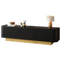 TV-LOWBOARD 200 cm aus MDF, Holzoptik, 3 Türen, Stauraum, abgerundet, Kabelmanagement, Schwarz - Schwarz, Holzwerkstoff (200/47/40cm)