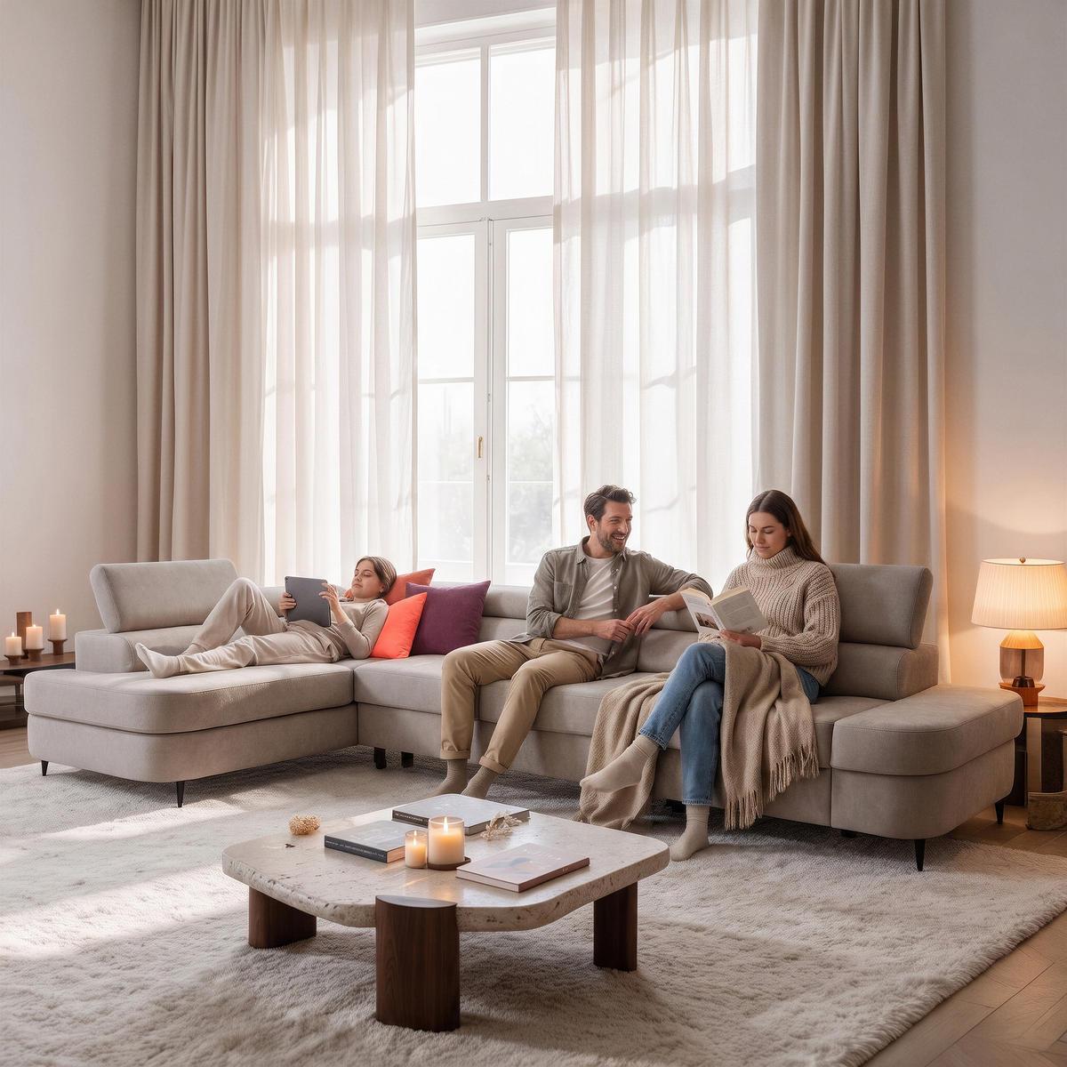 ECKSOFA PRIAM MAXI L-Form Links mit Schlaffunktion 125x195 Velours Beige - Beige/Schwarz, Holz/Textil (203/350cm) - Muffo