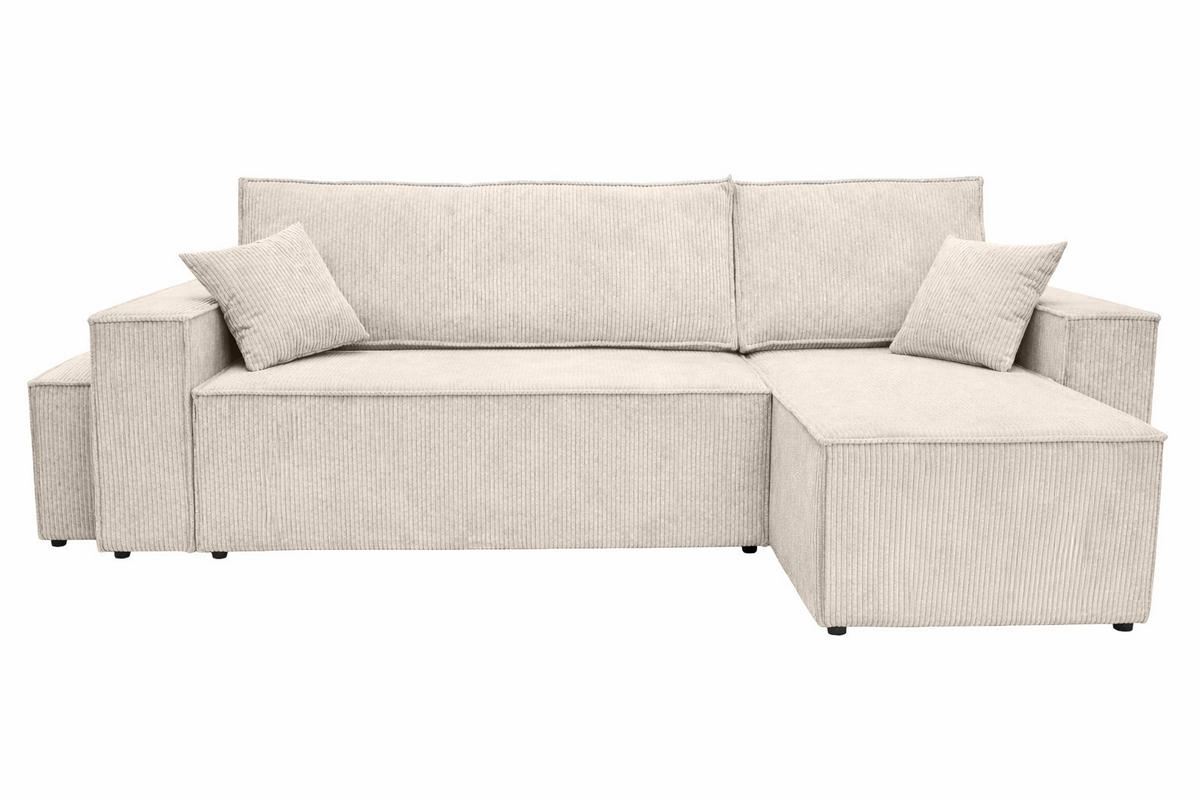 ECKSOFA Mit Schlaffunktion Und Pouf, Cordstoff Poso, Beige, Rechts, Best L Mit Pouf - Creme, Holz (244/145cm) - Kaiser Möbel