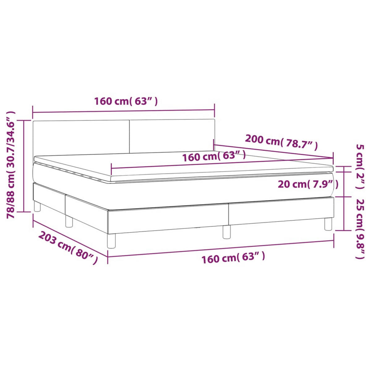 BOXSPRINGBETT 160/200 Cm Grau Samt - Grau, Textil (160/203cm) - vidaXL