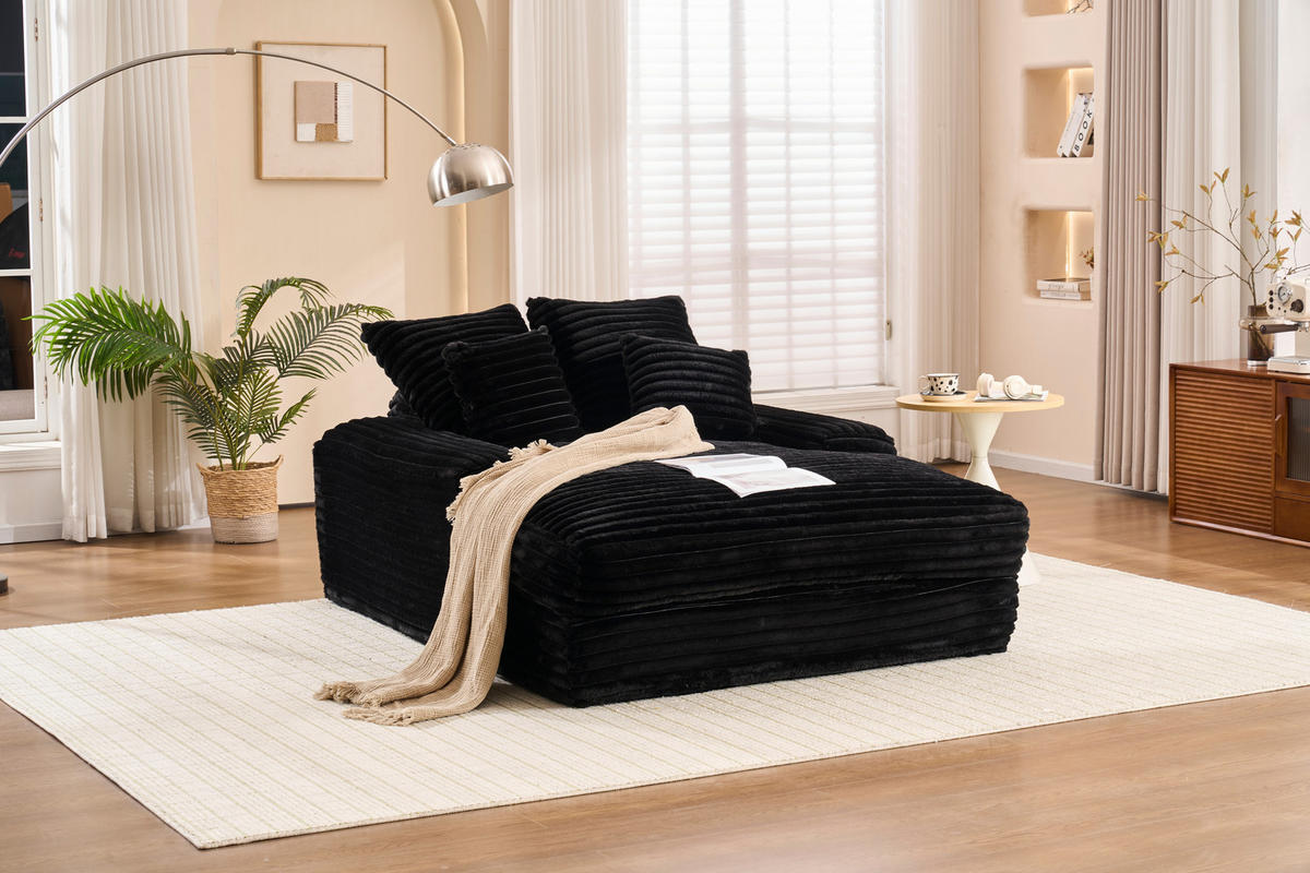 RELAXLIEGE Cordstoff mit Memory-Schaum und 4 Kissen 137/175/63 cm Schwarz - Schwarz, Textil (137/63/175cm) - Redom