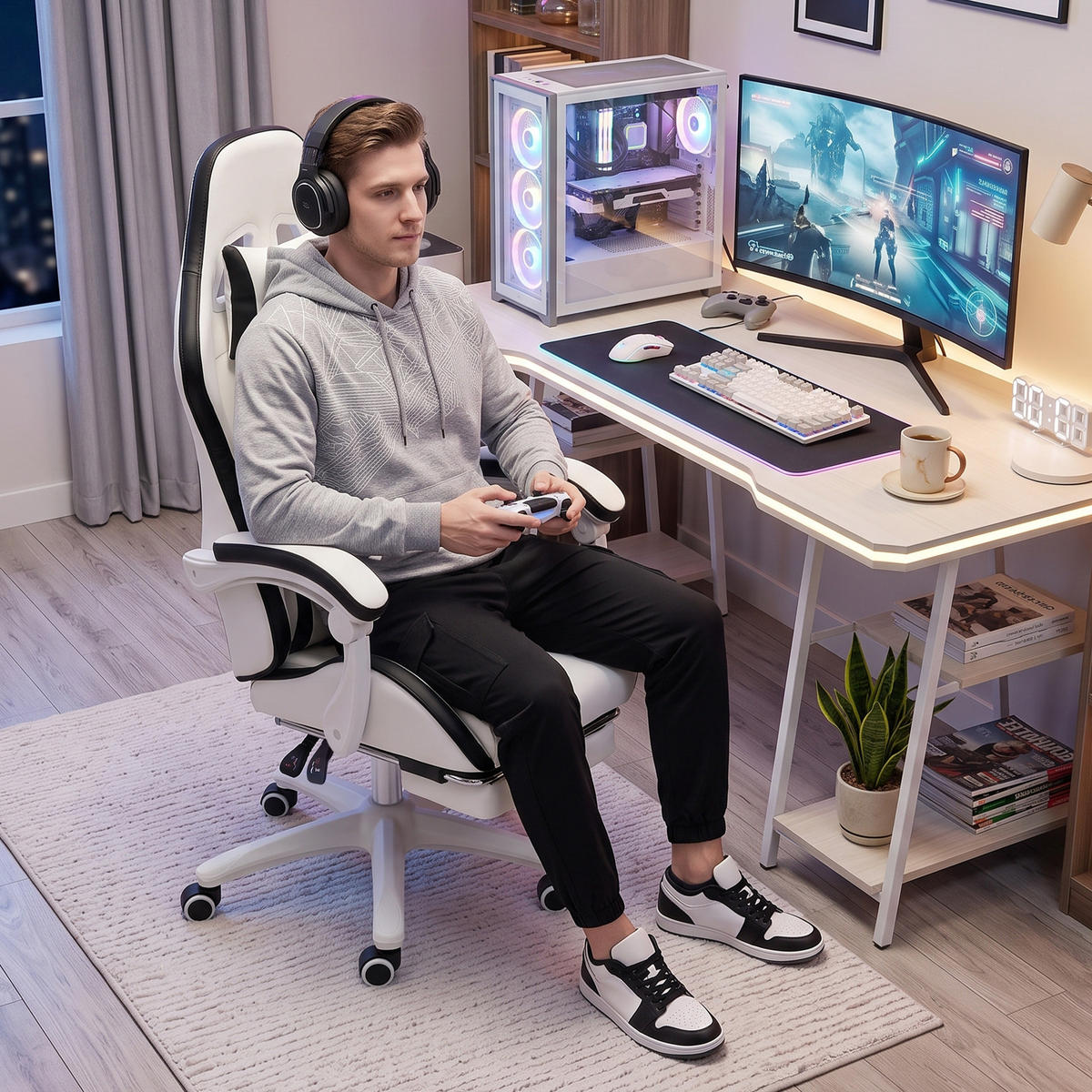 GAMING-STUHL Schwarz 65.0/65.0/129.0 cm - Schwarz, Textil (65/129/65cm)