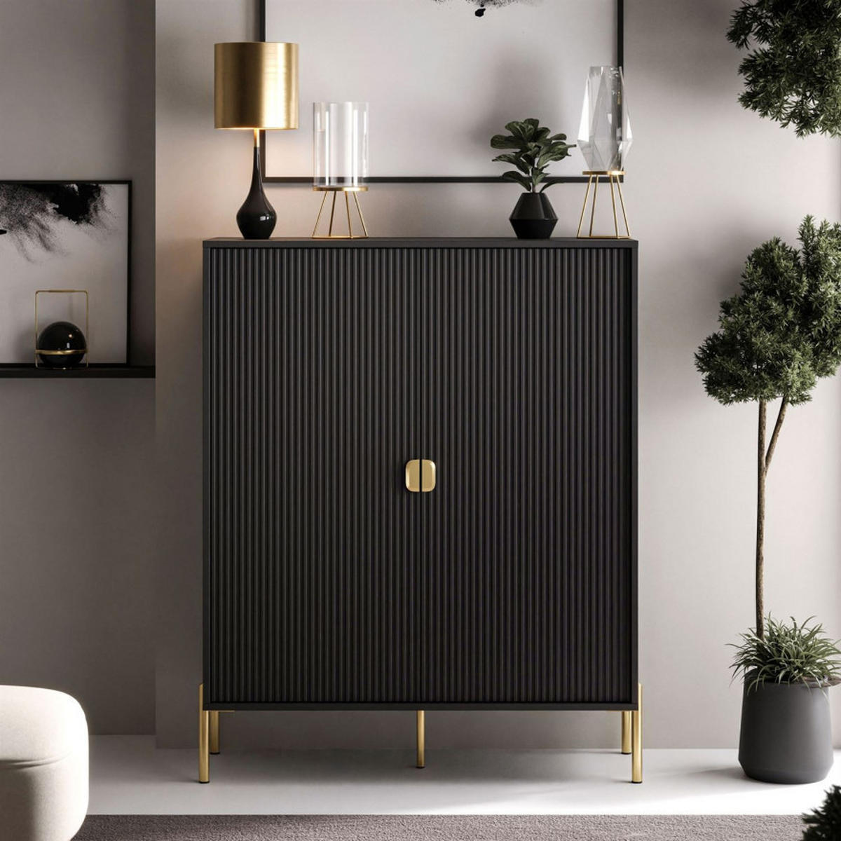 KOMMODE DALIA - Goldfarben/Schwarz, Holzwerkstoff (104/127/40cm) - Lookway