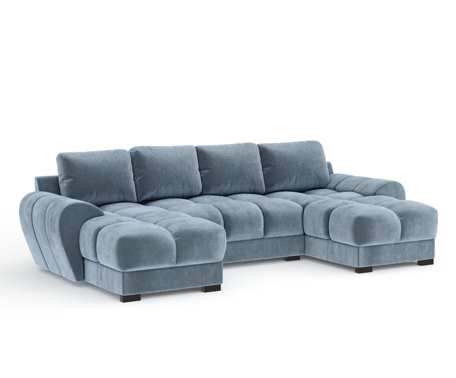 WOHNLANDSCHAFT Peebles Blau Samtstoff - Blau/Schwarz, Holz/Holzwerkstoff (330/90/175cm) - Maison de Reve
