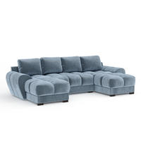 WOHNLANDSCHAFT Peebles Blau Samtstoff - Blau/Schwarz, Holz/Holzwerkstoff (330/90/175cm) - Maison de Reve