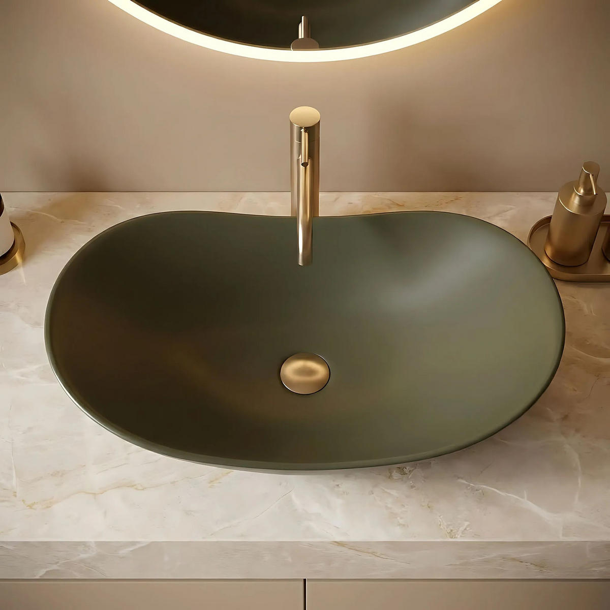 AUFSATZWASCHBECKEN Rea Royal Olive Matt - Grün, Keramik (35.5/15.5/61.5cm) - REA