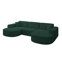 WOHNLANDSCHAFT MARI-U1 - 303x171x79 cm Grün Velours - Schwarz/Grün, Holzwerkstoff/Kunststoff (303/79/171cm) - ALTDECOR