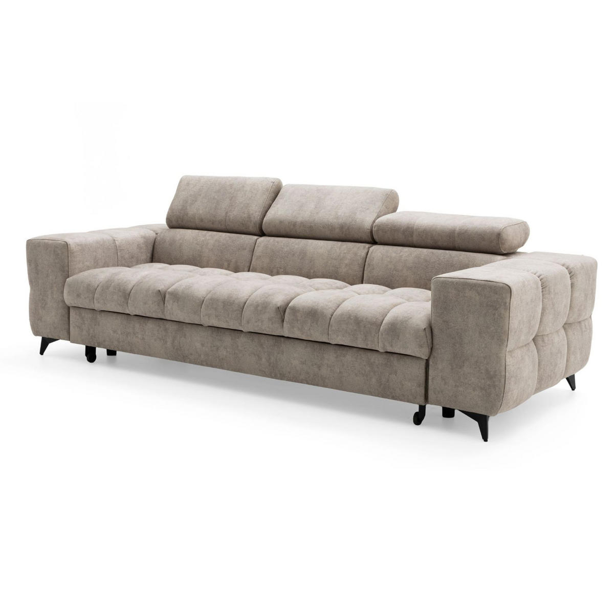 3-SITZER Sofa PUDDING mit Schlaffunktion 127x190 Velours Beige - Beige/Schwarz, Holz/Textil (260/90/100cm) - Muffo