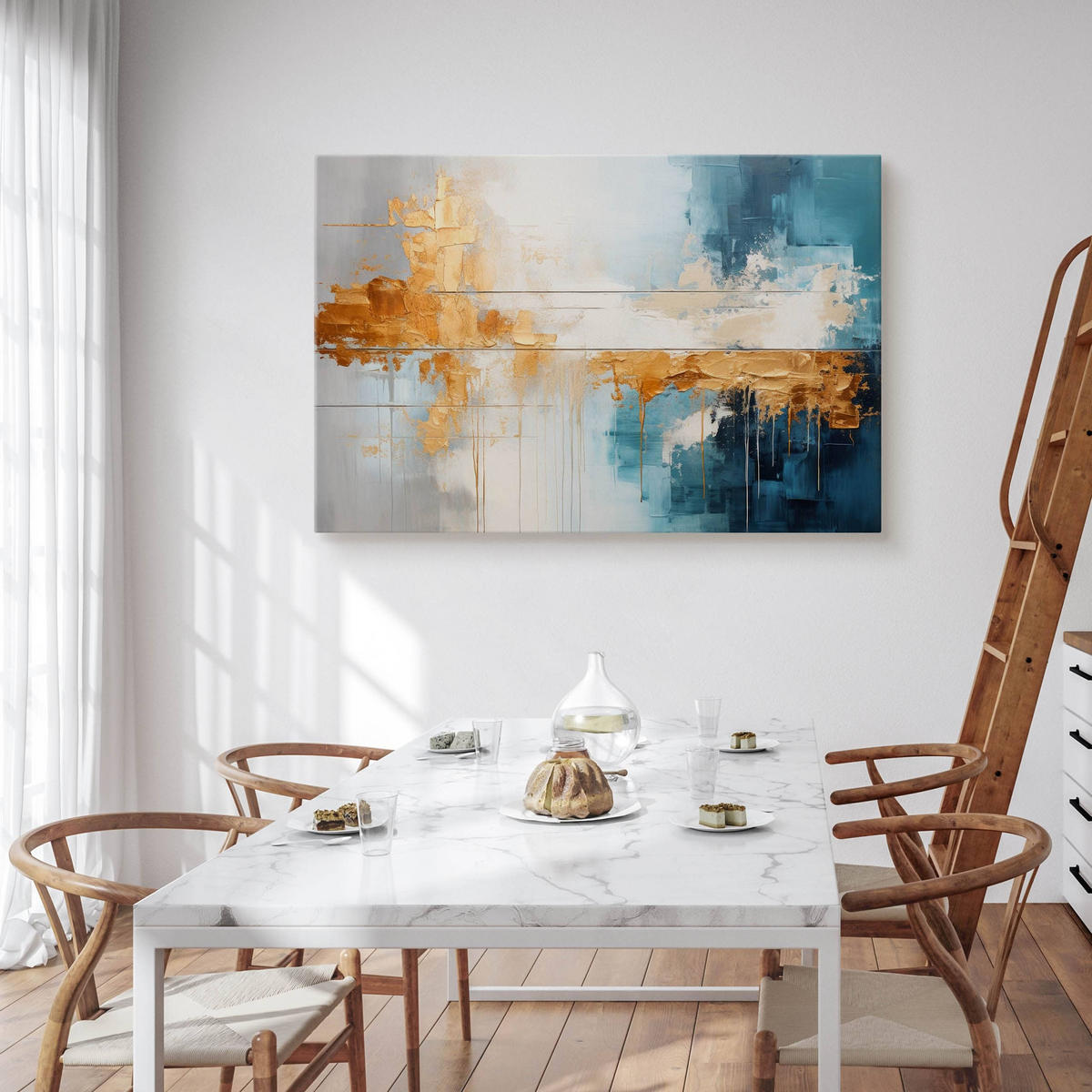 LEINWANDBILD Abstraktion Moderne Muster für Wohnzimmer 40x30cm - Türkis/Blau, Textil (40/30cm) - Muralo