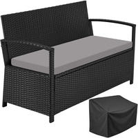 RATTAN-GARTENBANK Vecchia, 128 x 56 x 77,5 cm, inklusive Schutzhülle, schwarz - Schwarz, Kunststoff (128/77.5/56cm) - tectake