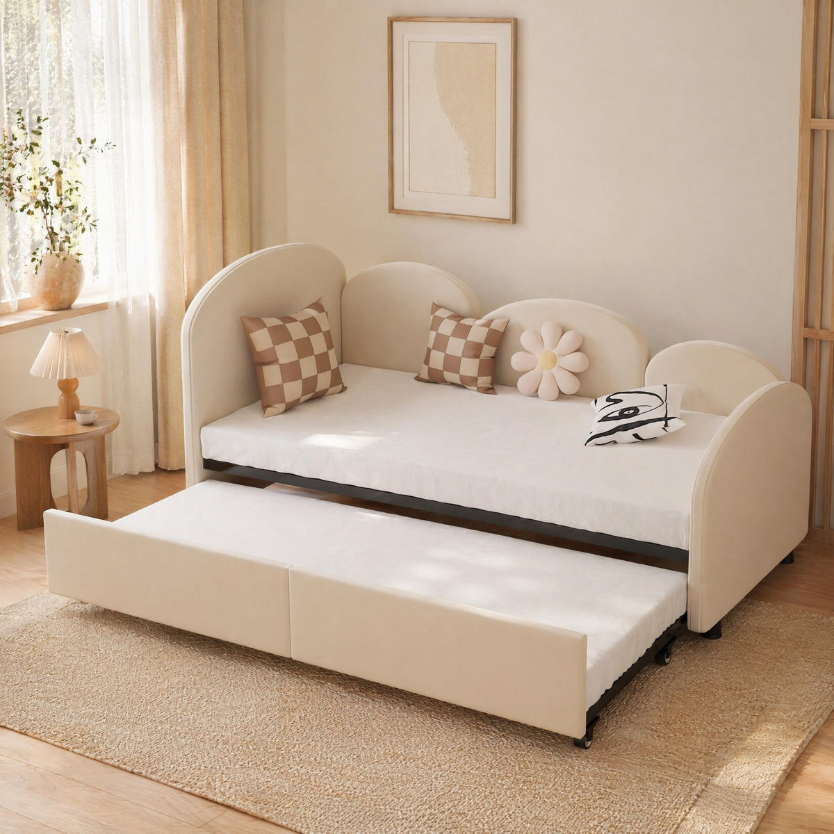 POLSTERBETT 90/200 mit Schublade und Samtbezug in Rosa - Beige, Holzwerkstoff/Textil (90/200cm) - EVRYAE