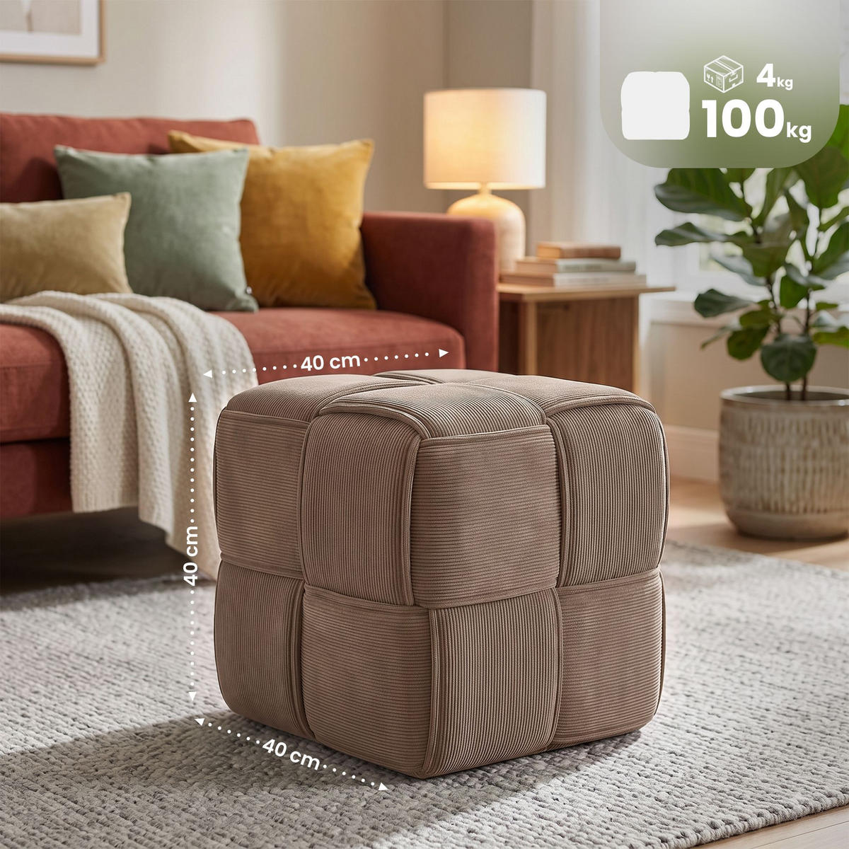 SITZWÜRFEL eckig 40/40/40 cm Cord Taupe - Taupe, Kunststoff/Textil (40/40/40cm) - CLP
