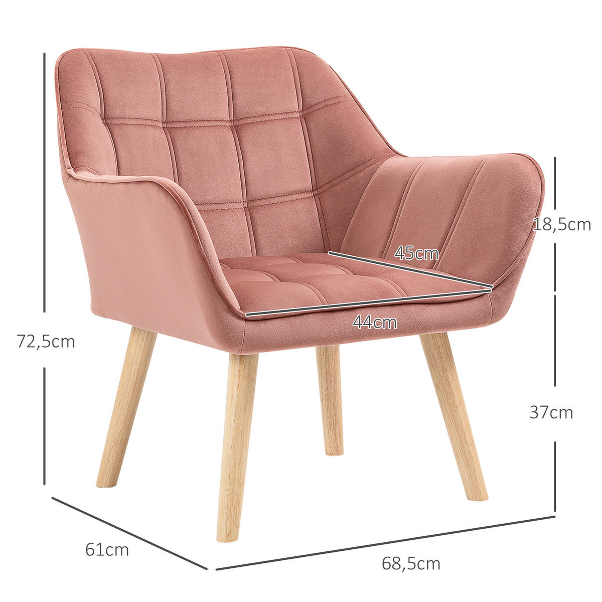 EINZELSESSEL, Relaxsessel, Sessel, Rosa - Rosa, Kunststoff (61/72/68.5cm) - HOMCOM