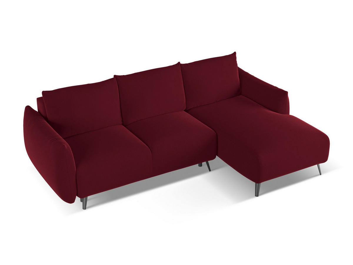 ECKSOFA mit Schlaffunktion Samt Stoff Rot - Bordeaux/Rot, Textil/Metall (242/162cm) - Makamii