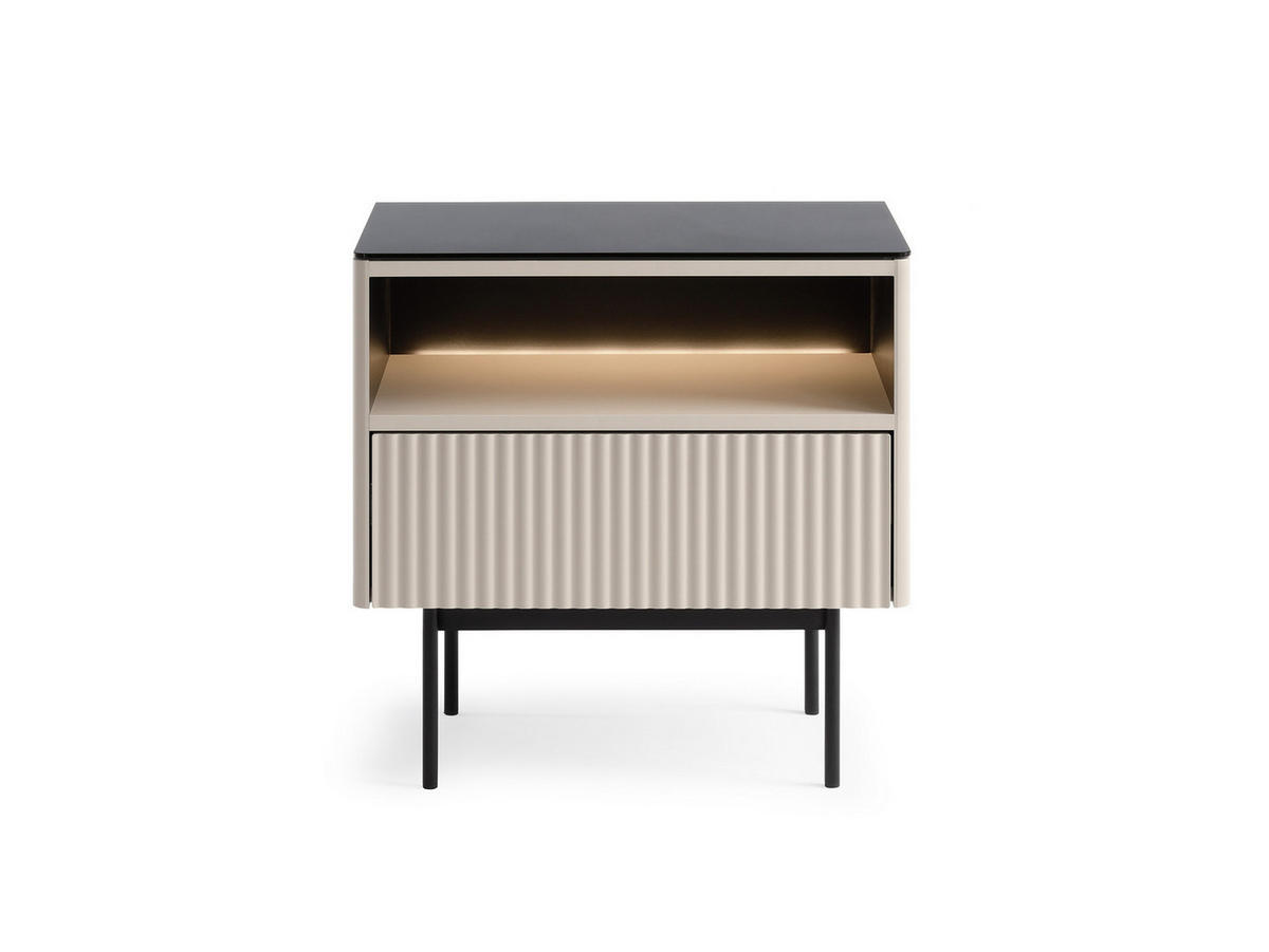 HIGHBOARD DIJON S57 57 cm (Kaschmir, Antisol-Glasplatte, LED) - Kaschmir/Schwarz, Glas/Holz (57/57/39cm) - Ravio