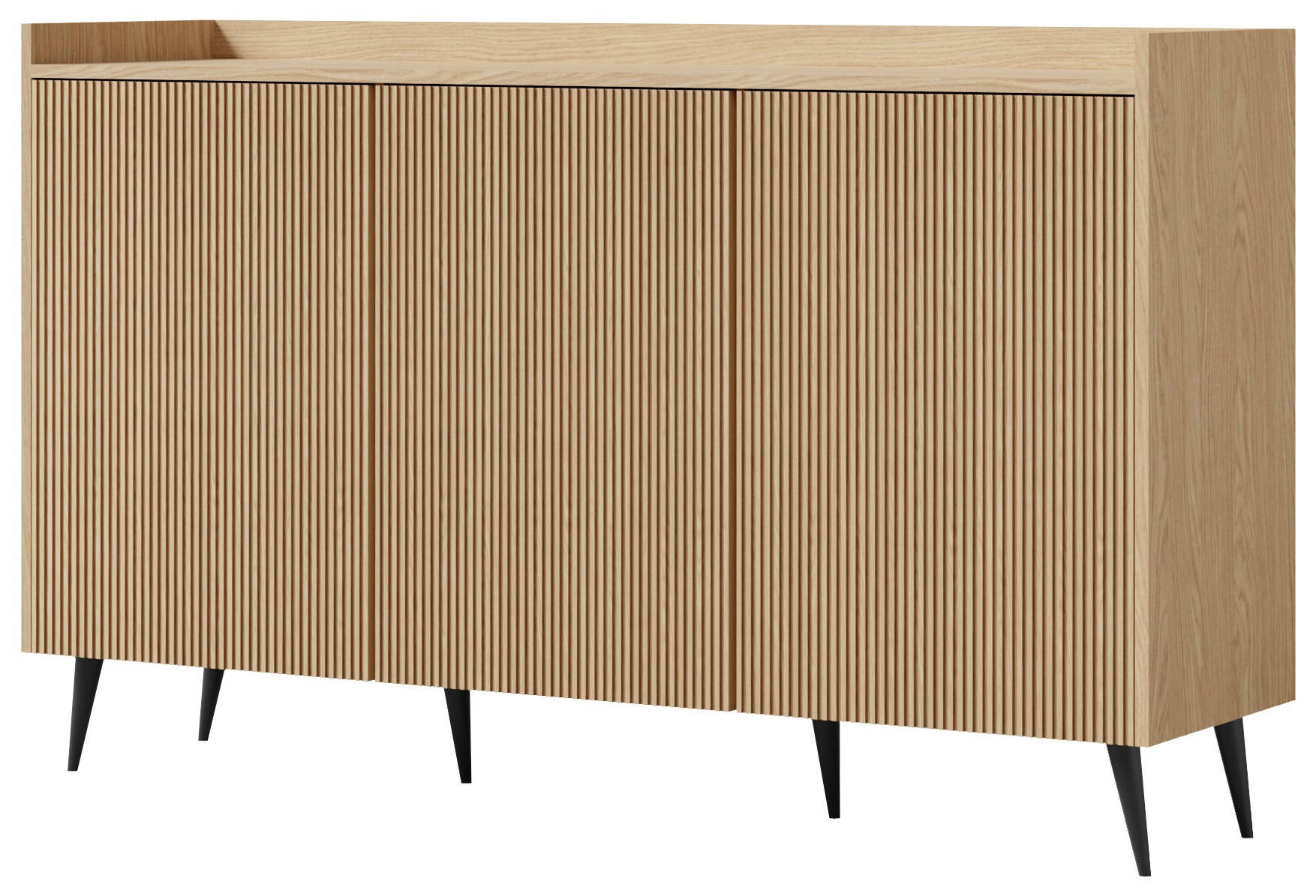 SIDEBOARD Arysa – Geriffelt, 3 Türen, Hohe Metallfüße – Frühlings-Eiche 150/92/41 cm - Eichefarben/Schwarz, Holzwerkstoff/Metall (150/92/41cm) - WFL GROUP