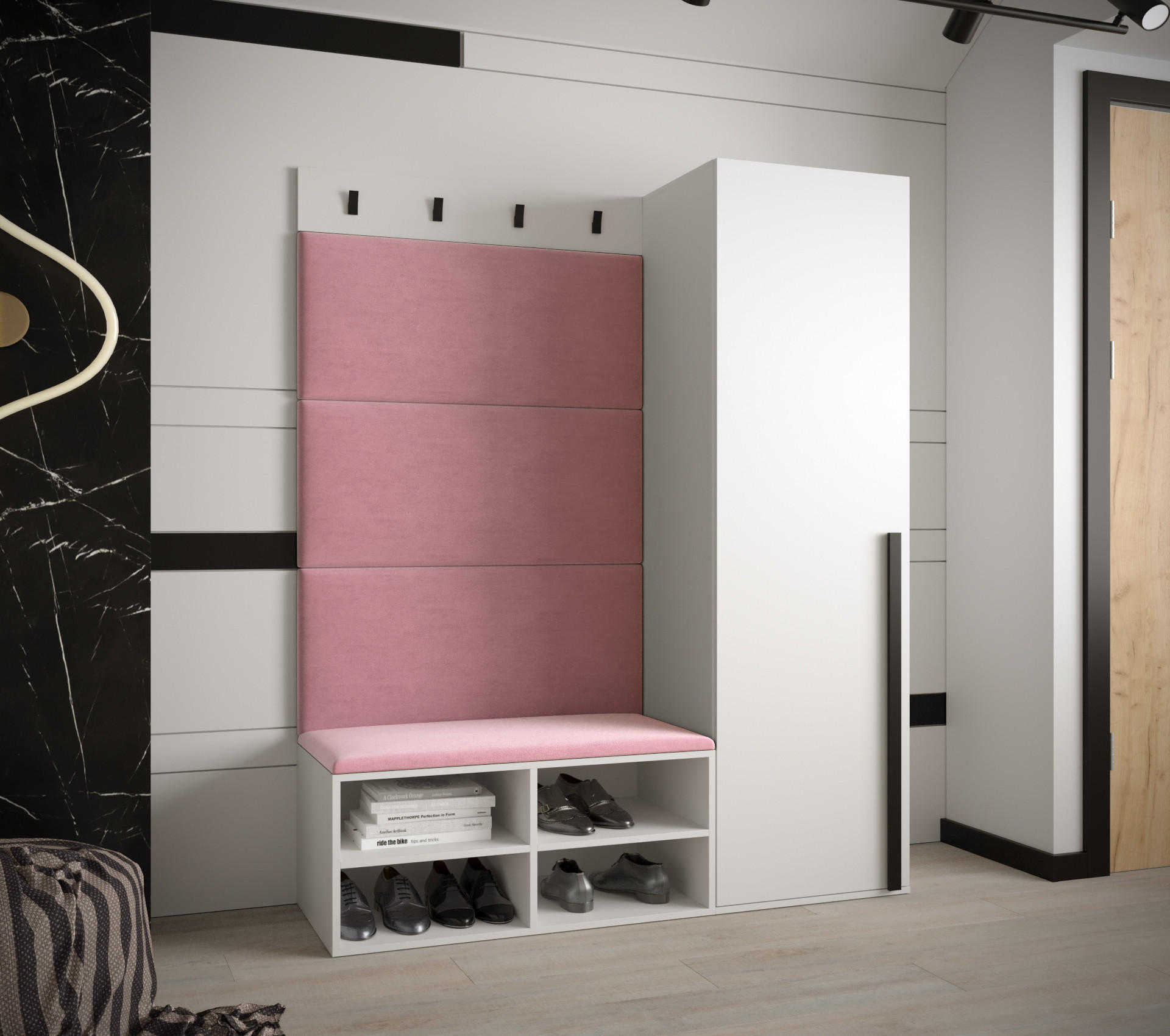 GARDEROBEN-SET 134/184/42 - Pink/Schwarz, Holz/Kunststoff (134/184/42cm) - MÖBEL KRYSPOL