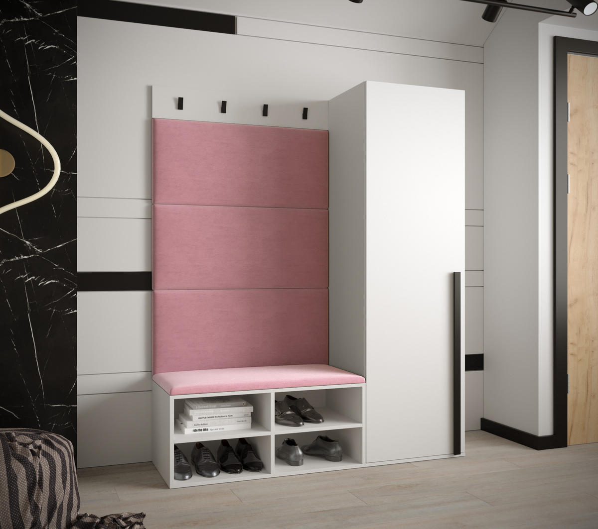 GARDEROBEN-SET 134/184/42 - Pink/Schwarz, Holz/Kunststoff (134/184/42cm) - MÖBEL KRYSPOL