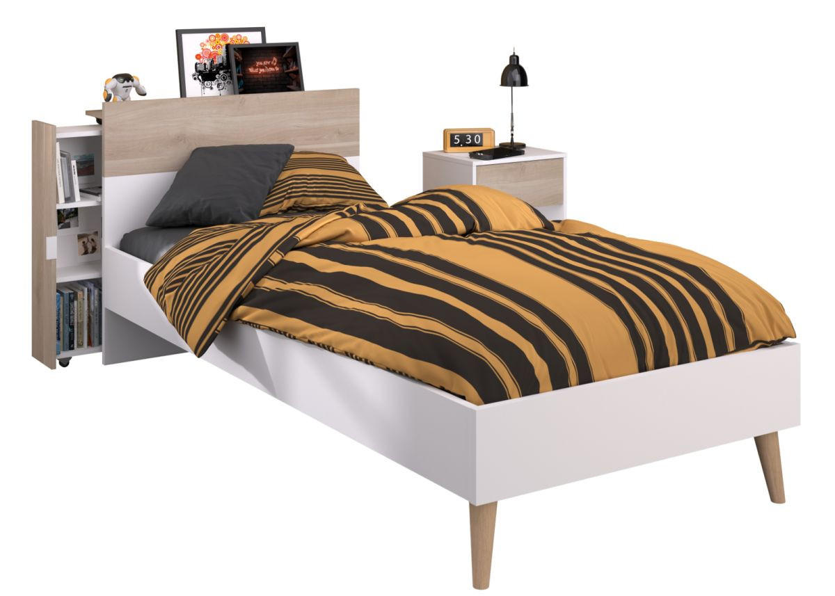 JUGENDZIMMER weiß, Eiche, Komplett-Set 3-teilig mit Stauraum - Eichefarben/Silberfarben, Holzwerkstoff/Kunststoff (95/79/206cm) - Parisot Meuble