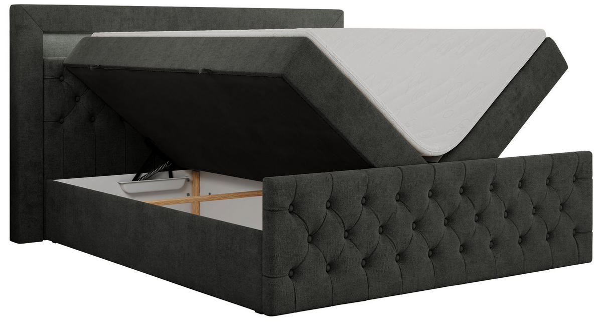BOXBETT GOLD-9 LED 140/200 Dunkelgrau Struktur - H4 - Dunkelgrau, Holz/Textil (140/200cm) - MKS