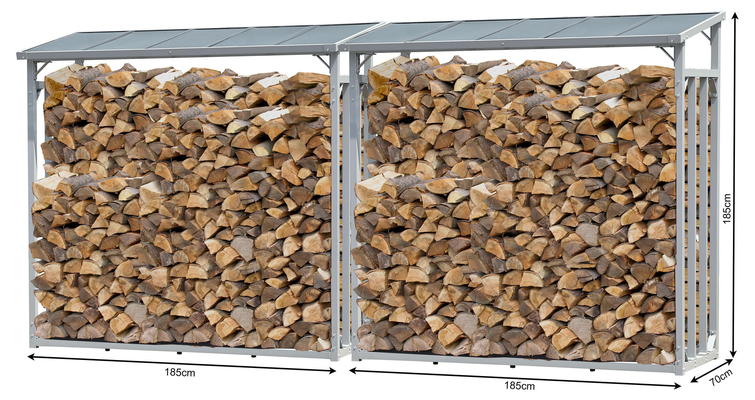 KAMINHOLZREGAL Außen 2 Stück 185x70x185 cm Aluminium Grau 4,6 m³ / 7 SRM - Grau, Metall (185/185/70cm) - QUICK STAR