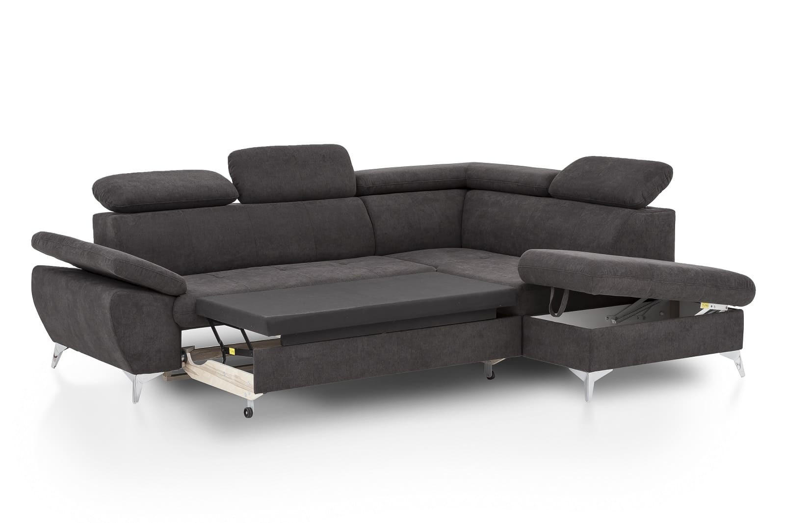 ECKSOFA mit Schlaffunktion und praktischem Bettkasten - Chromfarben/Anthrazit, Textil/Metall (209/256cm) - Cotta