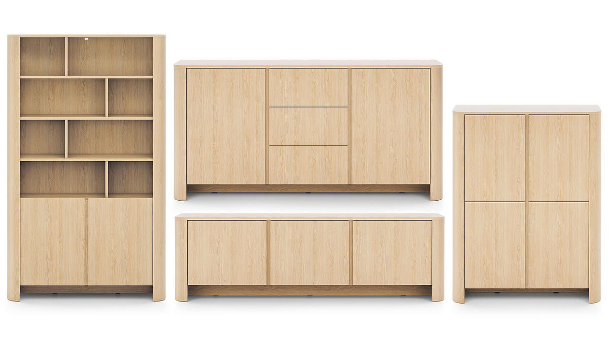 WOHNZIMMER-SET Bari Eiche Vicenza (4er-Set) - Eichefarben/Braun, Holz/Holzwerkstoff (542/170/39cm) - Feldmann-Wohnen