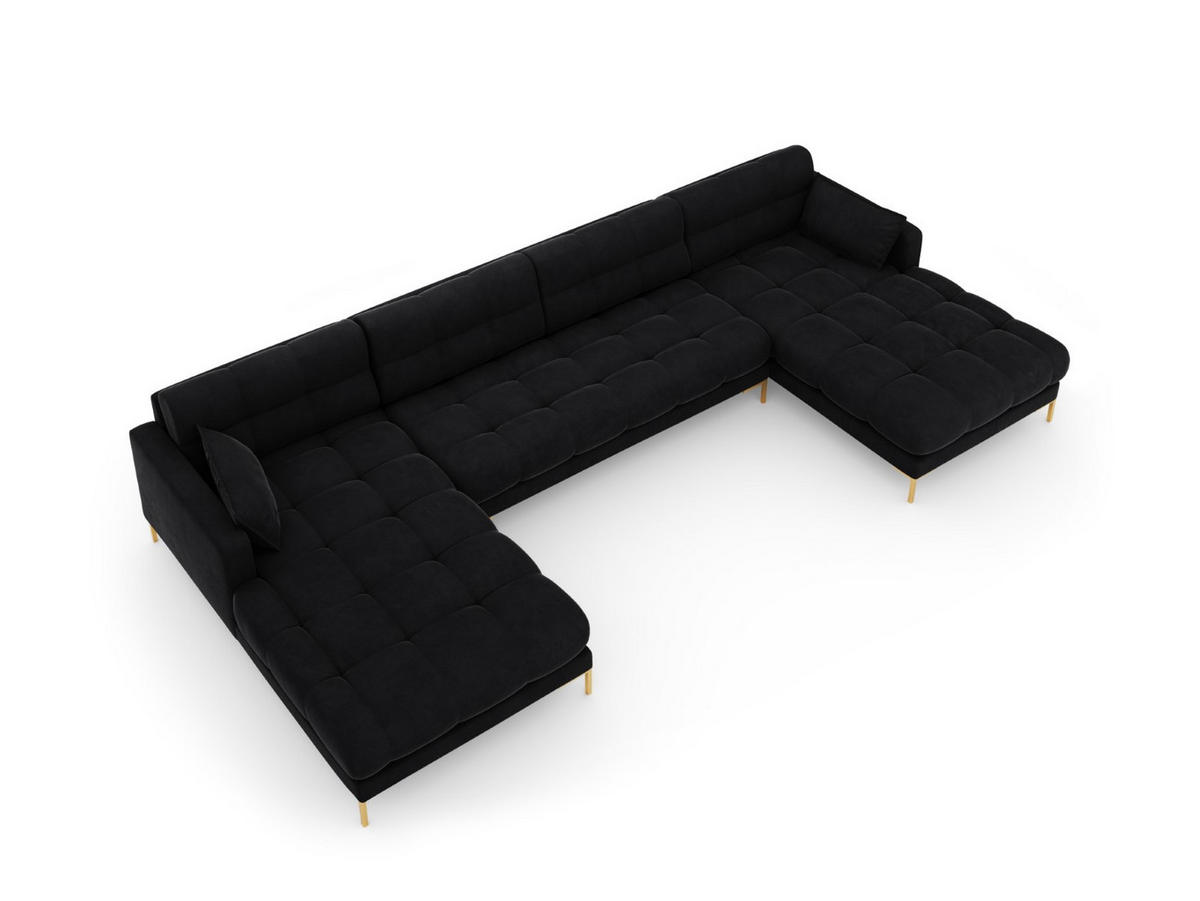 PANORAMASOFA Mamaia aus Samt schwarz 6 Sitzplätze - Schwarz, Textil (185/75/383cm) - Micadoni