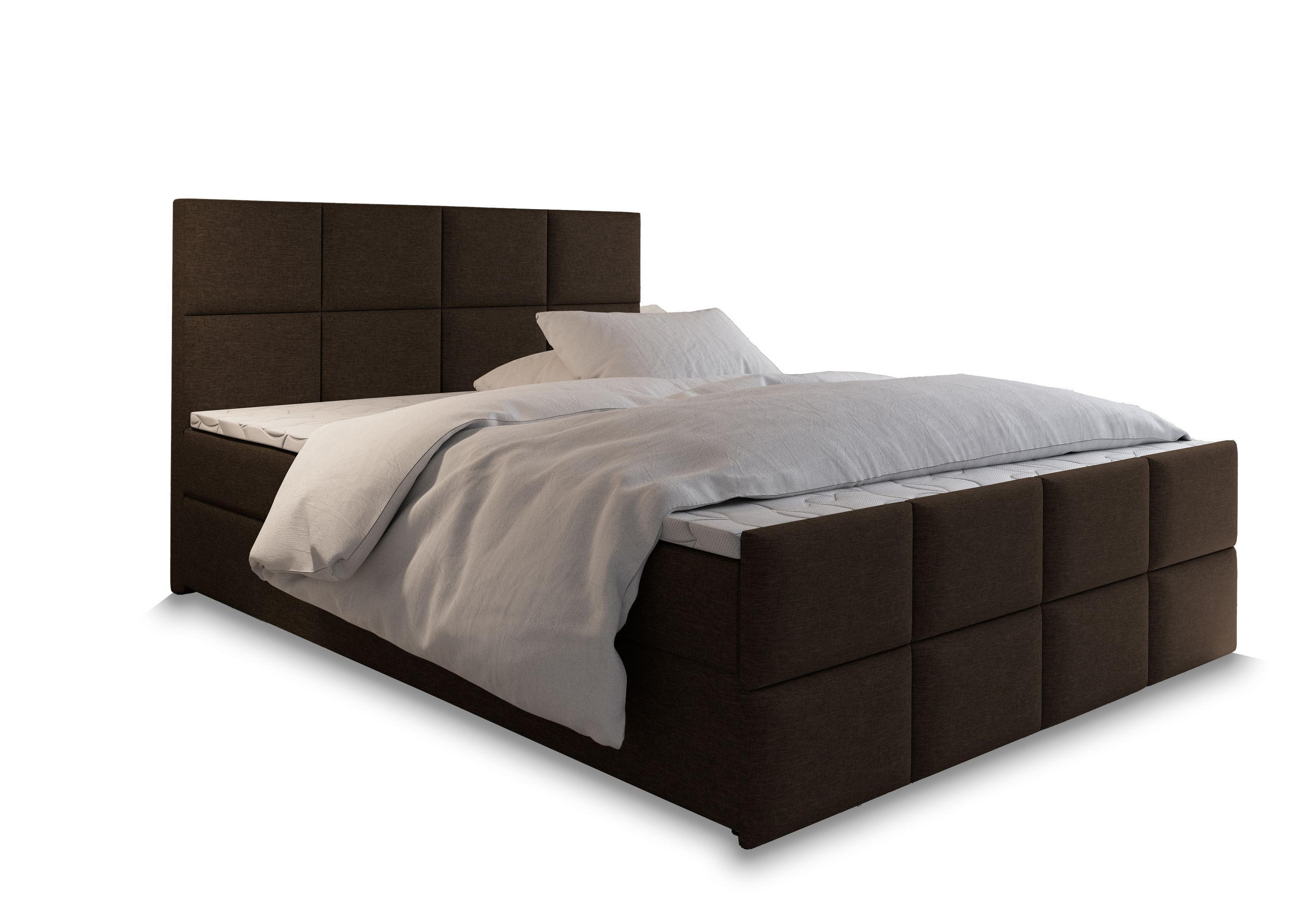 BOXBETT ARIEL 180x200 cm mit Matratze und Topper - Braun - Braun, Holz (180/200cm) - MASSENO